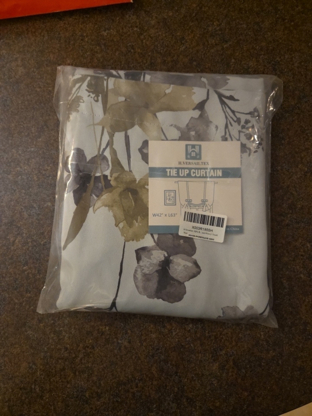 H.VERSAILTEX Floral Tie Up Curtain - Light Blue with Gray & Olive Floral Print